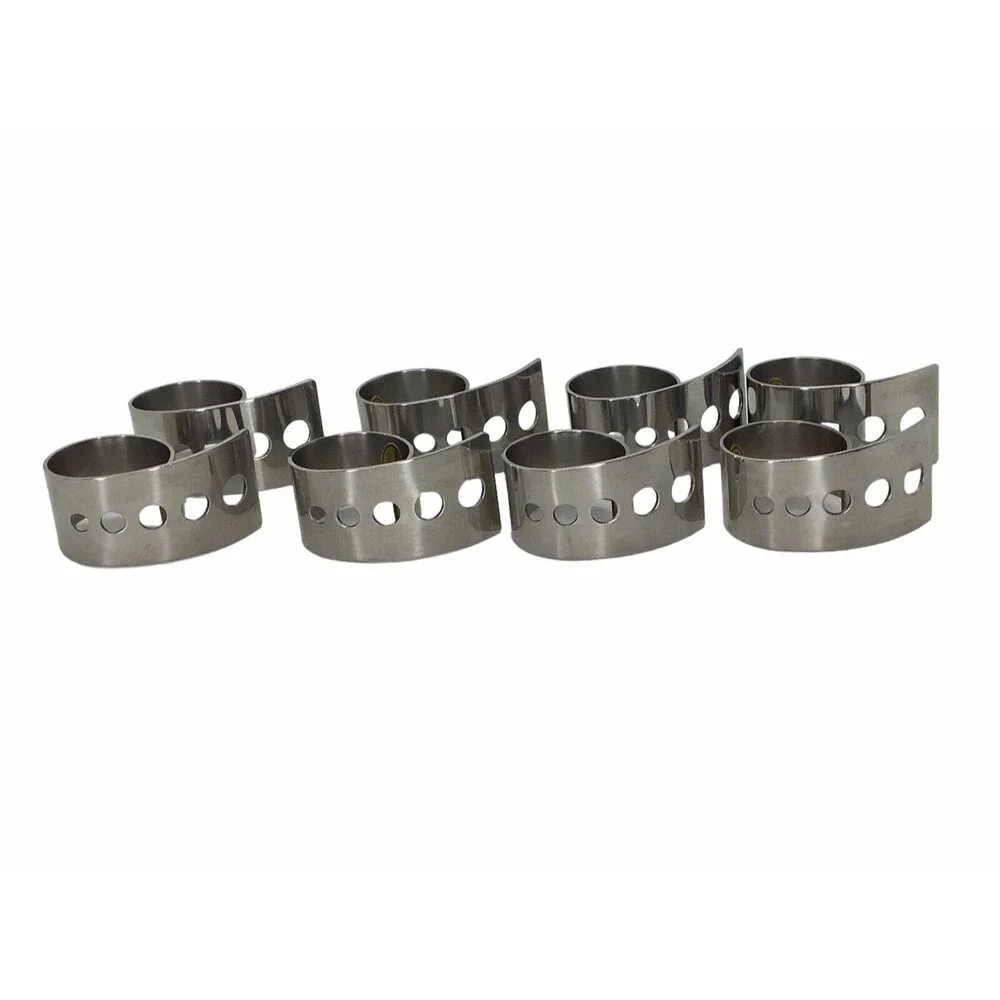 Silver Tone Set of 8 Napkin Rings Holders Curled with Punch Holes Modern Style